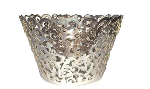 Erosion Cupcake Wrappers 60 Filigree Artistic Bake Cake Paper Cups Little Vine Lace Laser Cut Liner Baking Cup Muffin Case Trays for Wedding Party Birthday Decoration (Brilliant Silver)