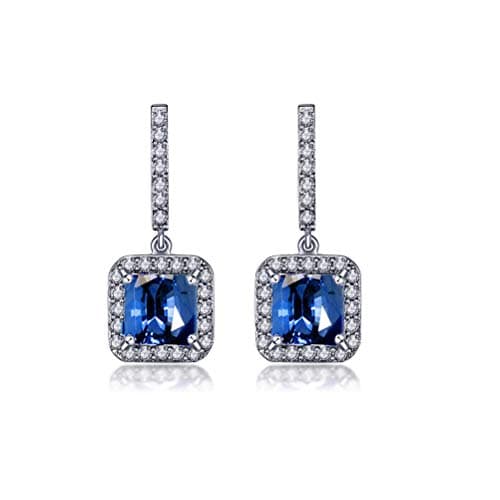 Blue Silver Square Swarovski Austrian Crystal 18K White Gold Plated Cubic Zirconia Drop Earrings for Women(CTC - 131)