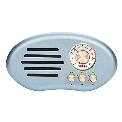 Yorek Retro HIFI Stereo Bluetooth V4.2 Speaker, Dual-Driver Portable Wireless Speaker with FM radio, Built in MIC and Aux input Support iPhone, iPad, Samsung, Tablet etc (blue)