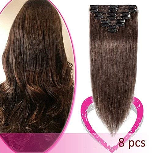 Clip on Hair 13 Inch 37g 6 Pcs 15 Clips stiraight hair for women beauty gift #4 Medium Brow