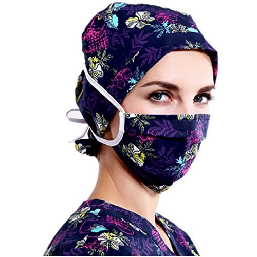 Ethscrubs dome scrub cap surgical hat nurse cap and mask with flowers for women