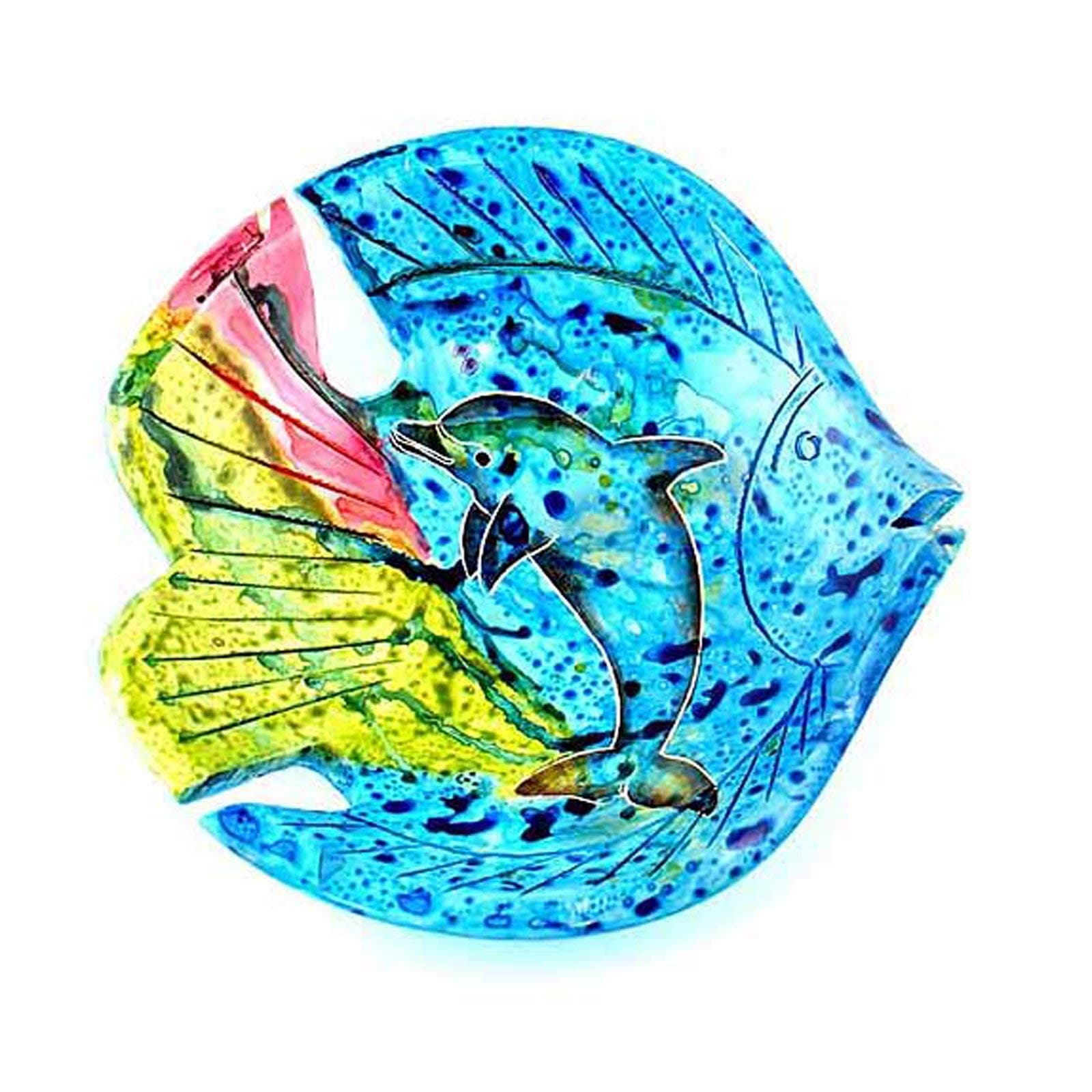 Small Trinket Bowl Fish Shape Stone with Dolphin Design Nautical Theme Decor