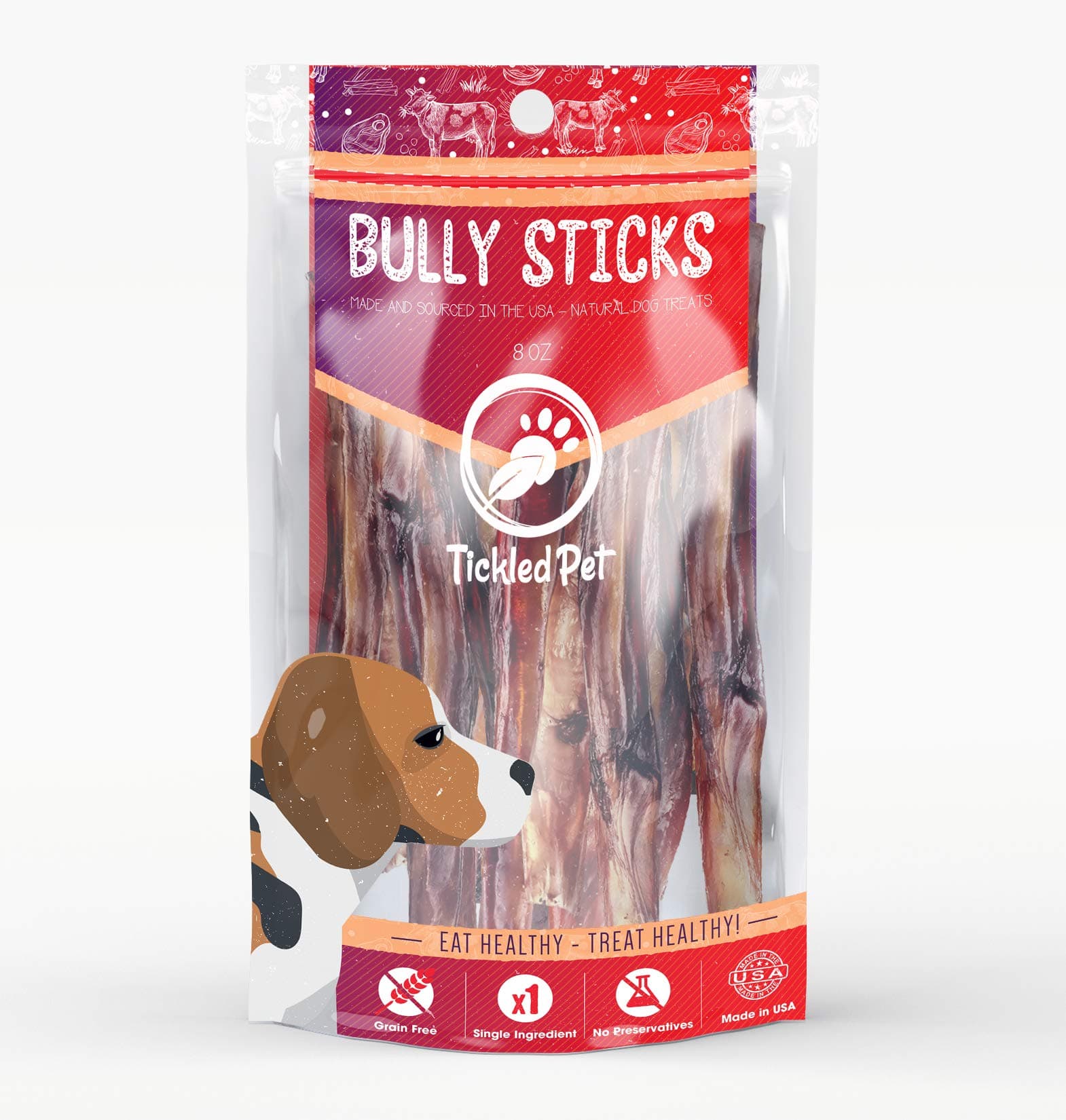 TickledPet USA Made 100% All Natural Premium Bully Sticks