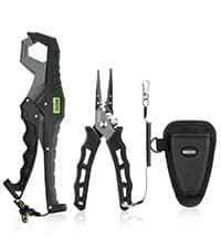 F07S Pliers and Fish Lip Gripper Combo, Hook Remover, Split Ring Pliers, Stainless Steel Saltwater Tools With Lanyard and Sheath, Gift for Men