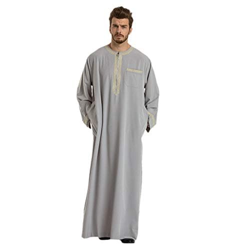 Huazi2 Men Long Sleeve Islamic Muslim Middle East Maxi Robes Pantsuit Kaftan