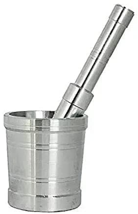 Ginger Kutne Wala, Kitchen Food Tools Aluminium Manual Garlic Spice Tamping Rammer Mortar Pestle Mill Grinder Crushing Bowl Stainless Steel Mortar & Colour Silves