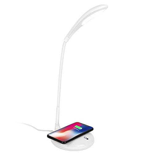Wireless Charging LED Desk Lamp,Sanwsmo Adjustable Office Table Lamp,Eye-Caring Table Lamps,3 Brightness Levels,Touch Control,Compatible with iPhone X iPhone 8,Samsung Galaxy S9,White