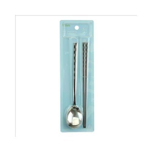 Korean Spoon and Stainless Steel Chopsticks Set Square Pattern