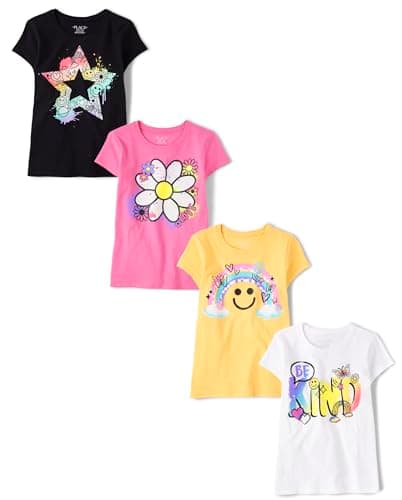 The Children's Place Girls Trends,Icons Short Sleeve Graphic T-Shirts,4 Pack
