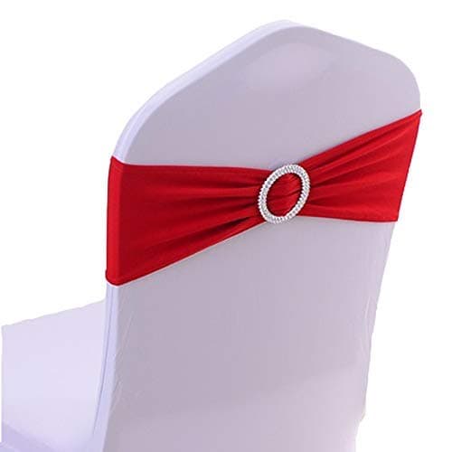 100PCS Stretch Wedding Chair Bands with Buckle Slider Sashes Bow Decorations 10 Colors (Red)