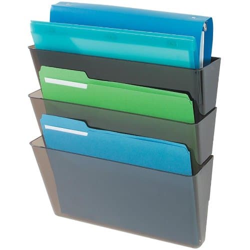 DeflectoOffice DocuPocket DEF73602RT, Wall File Organizer, Stackable, Letter Size, Smoke, Set of 3, 13"W x 7"H x 4"D