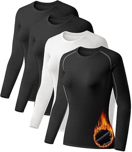 TELALEO 4 Pack Women's Thermal Shirts Fleece Lined Athletic Tops Long Sleeve Compression Workout Baselayer for Cold Weather