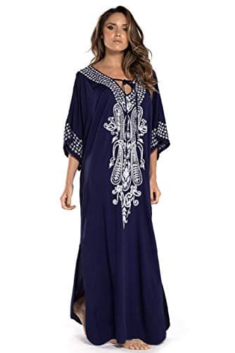 SMUDGE LifeKaftan Dresses for Women Swimsuit Cover Ups Beach Caftan Maxi Embroidered Dress