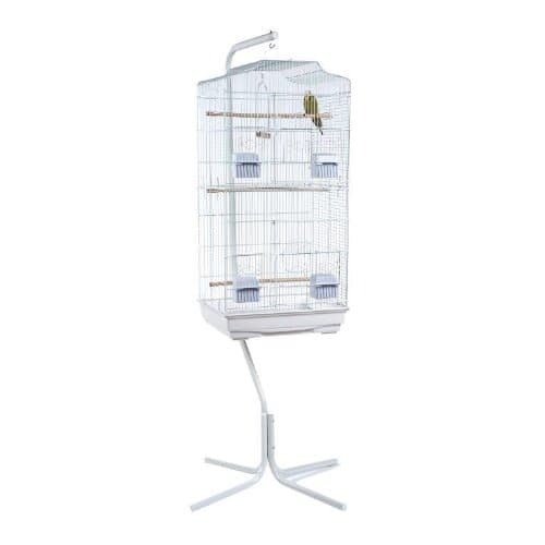 Cristiana Bird Cage - Budgies, Cockatiels, Lovebirds, Parakeets, Black or White (White, Cage and Stand)
