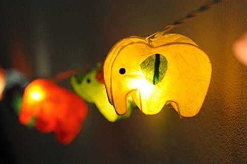 Battery AA 20 LED Handmade Colorful Elephant Lamp Zoo Animal Plant Paper Lantern String Light for Bedroom Light Display Garland Colorful / 20 Lights (Multicolor)
