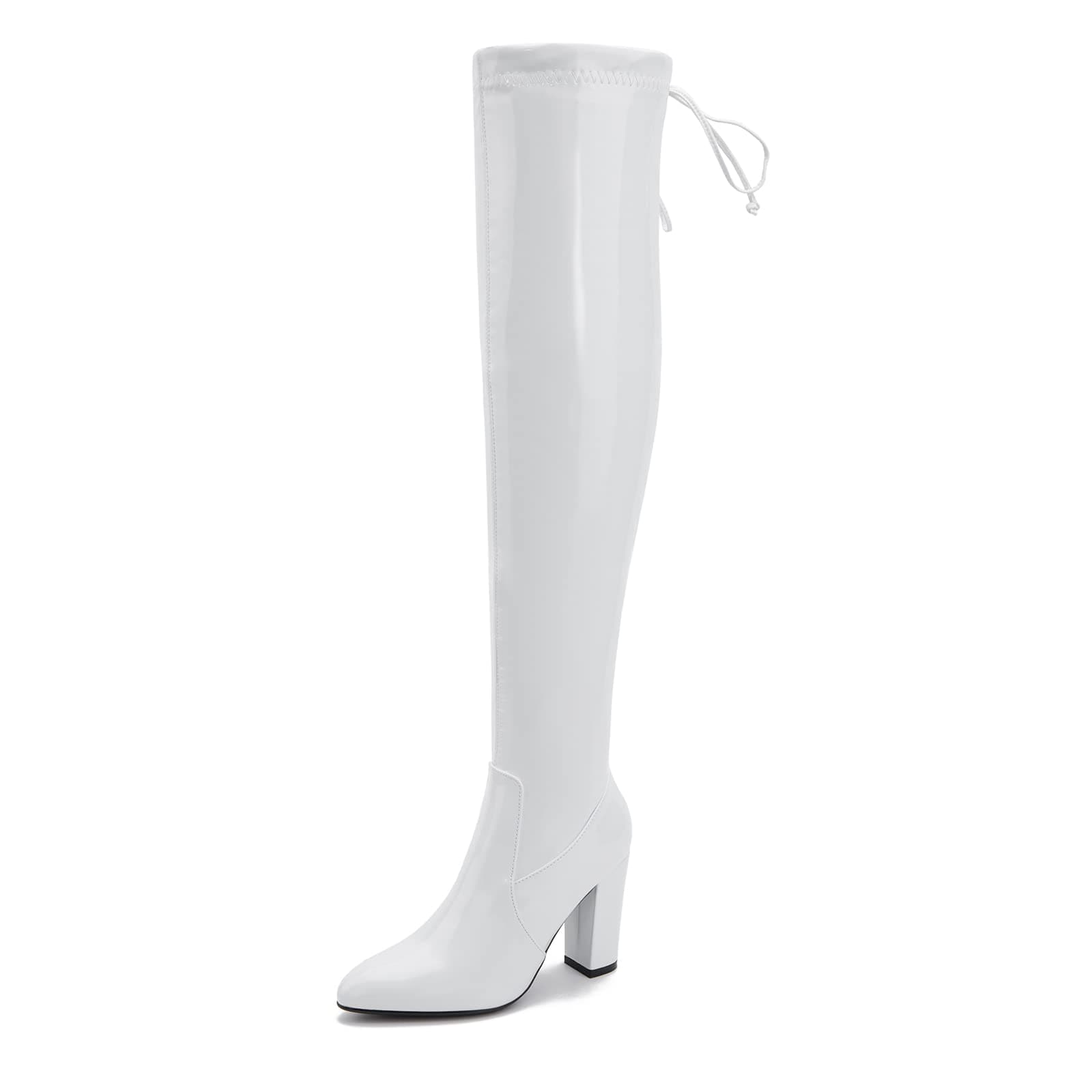 HeiyomWomen's Over The Knee Boots Chunky Heels Zipper Boot Sexy Pointed Toe Thigh High Lace Up Boots