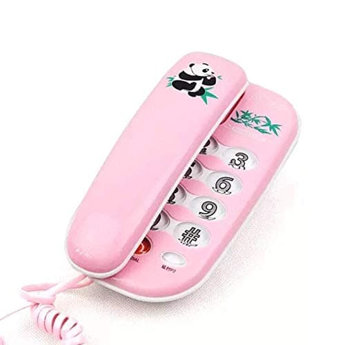 Ousai Fashion Creativity Fixed Telephone Wall-mounted Household Mini Cartoon Landline Super Bright Night Light (Color : PINK)