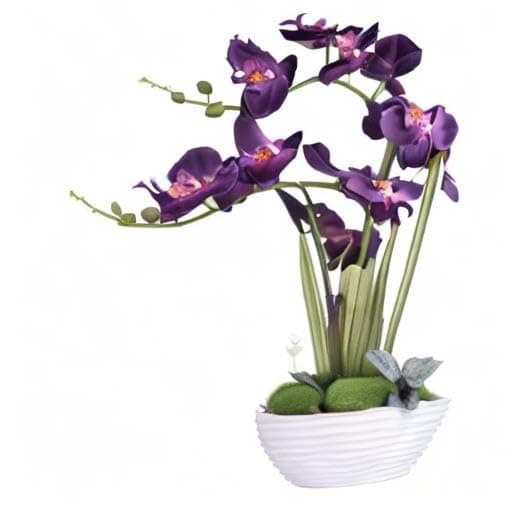 YSZL Large Artificial Potted Orchid Plant, Silk Flower Arrangement with Ceramics Vase, Dark Purple