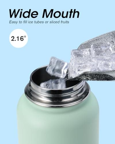 Water Bottle 32 oz Insulated with Straw, Coolflask Stainless Steel Metal 3 Lids Water Flask Wide Mouth for Sports or Office, Non-BPA Keep Cold Up to 48 Hrs or Hot Up to 24 Hrs, Ombre Green