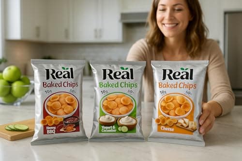 Real Chips - Honey BBQ Baked Chips – Delicious High-Protein Snack, 60g Pack, No Preservatives, Crispy & Flavorful