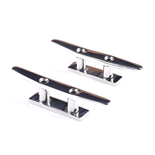 Marine Stainless Boat Dock Cleats Flat Top Low 2 Hole Mooring (Pair)