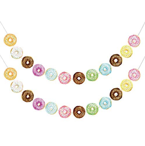 Donut Food Theme Party Banner Garland - 2 Pack Doughnut Birthday Party Supplies - Donut Time Party Decorations for Donut Grown Up Party Birthday Party Cake Food Favor Displays