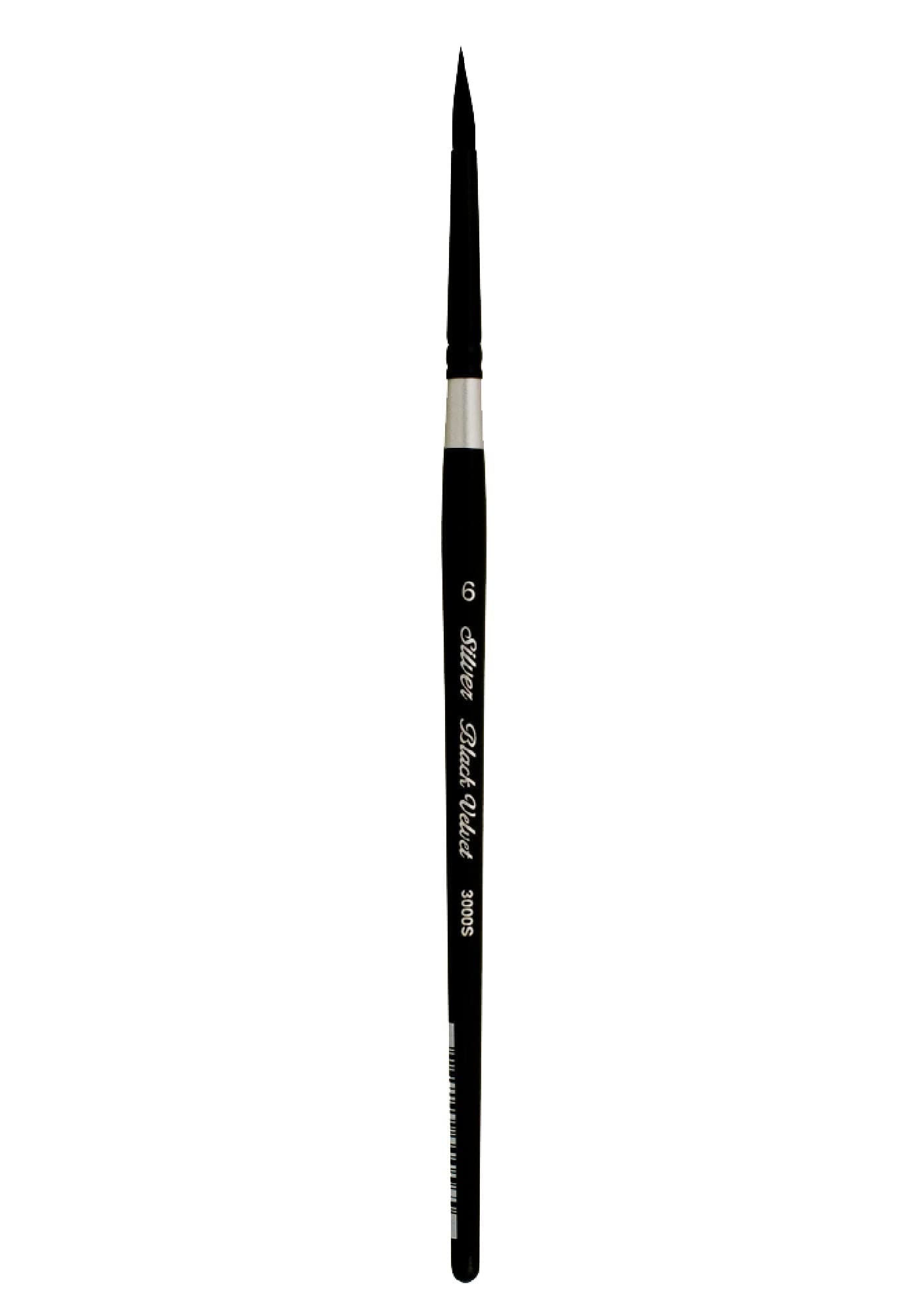 3000S-6 Black Velvet Round Paintbrush for Watercolor, Gouache, Inks, & Dyes, Size 6, Short Handle