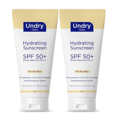Hydrating Sunscreen SPF 50+ PA+++ | Lightweight Gel with 1% Hyaluronic Acid & 0.5% Ceramide | Broad Spectrum Protection for Dry Skin | Dermatologically Tested | Pack of 2 (50g Each)