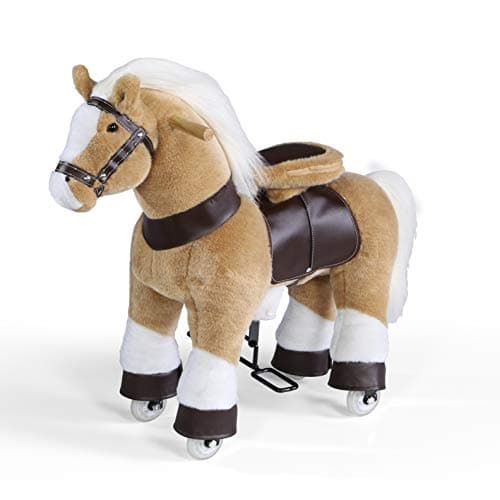 FAO Schwarz 1005102 Ride-On Pony with Integrated Wheels & Front Wheel Drive, Soft Plush Fur & Mane, Built-in Saddle & Handlebars, Brown, Pack of 1