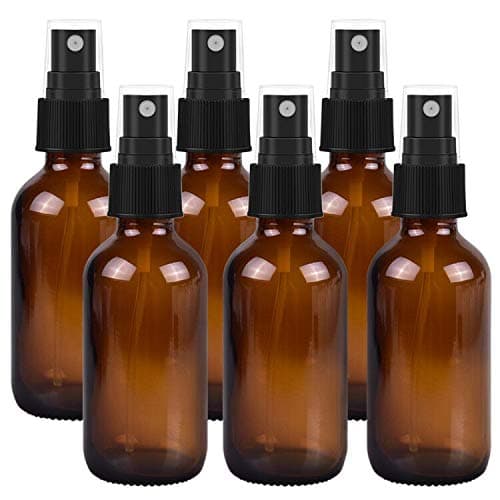 2oz 60ml Empty Amber Glass Spray Bottles,Refillable Containers for Essential Oils, Cleaning Products, Aromatherapy, Durable Black Trigger Sprayer Fine Mist 6 Pack
