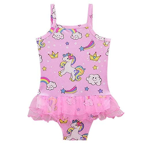 Toddler Girls' One-Piece Swimsuit Cartoon Pink Unicorn Flamingo Print Ballet Tutu Shirt Swimwear Bathing Suit
