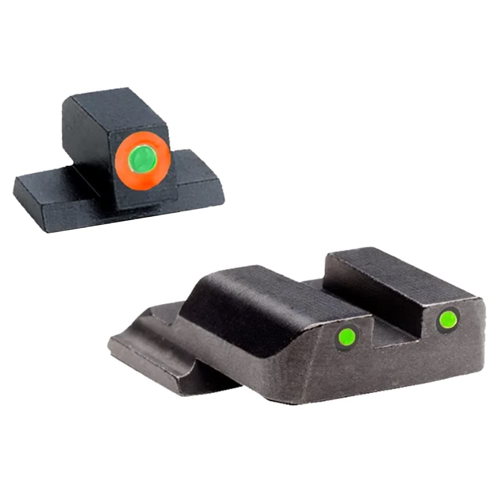 AMERIGLO Spartan Sight Sets Compatible with Smith & Wesson M&P/M&P Shield Green Tritium Orange Round Outline Front, Green Tritium Black Outline Rear