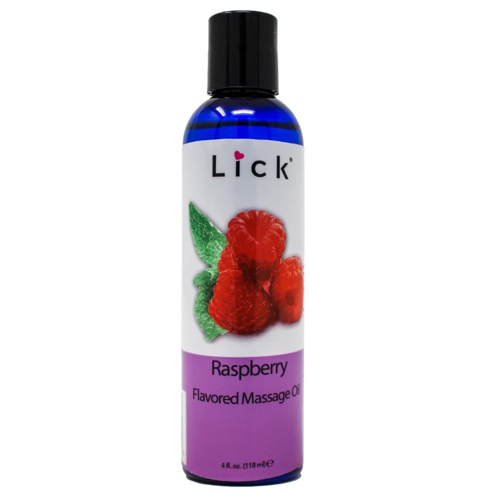 Lick Raspberry Flavored Massage Oil – Bright Berry Edible Massage Oil with Sweet Almond Oil & Vitamin E, Smooth Body-Safe Glide for Couples Massage, 4 oz