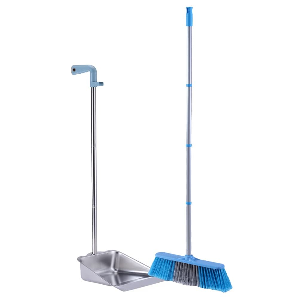 YONILL Broom and Dustpan Set for Home - Indoor Broom and Dust Pans with Long Handle, 52" Indoor Broom with 38" Heavy Duty Metal Dust Pan Set Combo for Home Kitchen, Garage, Office and Lobby Use