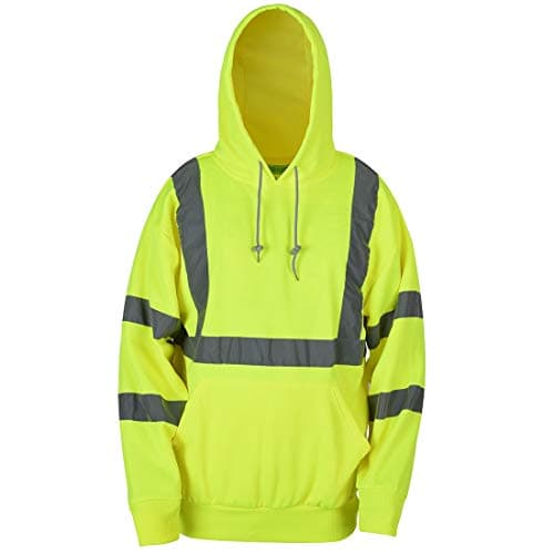 SHORFUNE High Visibility Sweatshirt with Pocket and Reflective Strips, Yellow, Meets ANSI/ISEA Standards, L