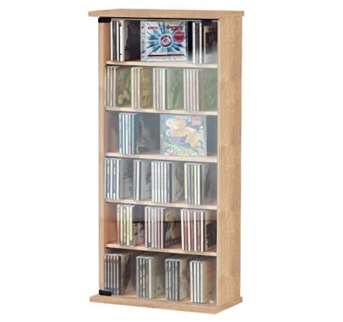 Modern 5 Shelf Multimedia Cabinet - Provides 5 Variable Shelves For 150 CDs, 65 DVDs Or 36 Videos - Solid Safety Glass Door - Soft Edges