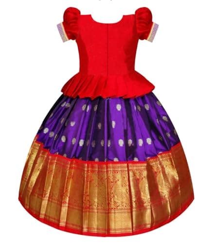 White Button New south Indian traditional pattu pavadai Jecquard Lehenga choli for girls dress