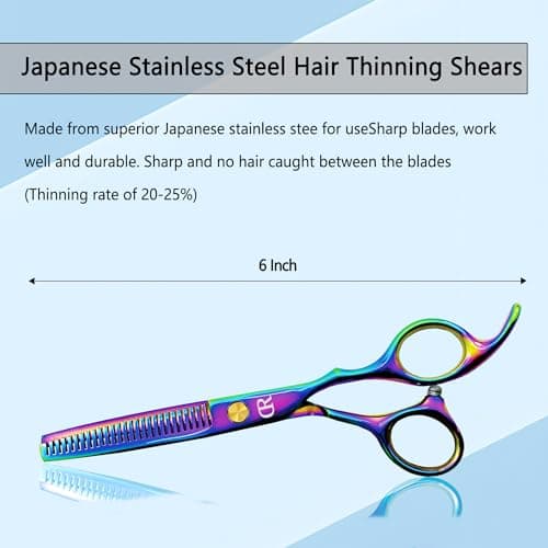 Professional Hair Thinning Shears 6 Inch Hair Cutting Teeth Scissors Hairdressing Texturizing Salon Shears Japanese 440c Stainless Steel Barber Haircut Scissors For Women/Men/kids (rainbow)