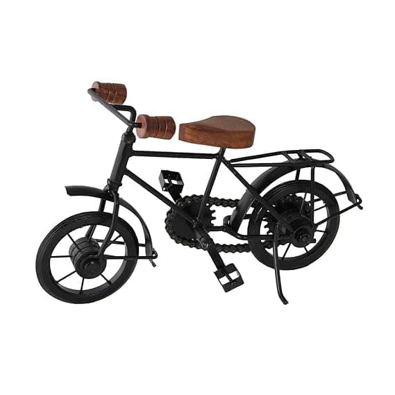 Black Handicraft Iron and Wooden Cycle Showpiece for Home Decor/Antique Decorative Miniature for Office Table Top/Rickshaw Showpiece for Living Room/Bookshelf Decor