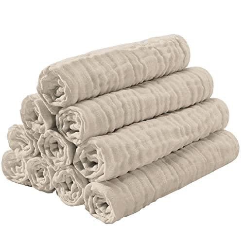 Muslin Burp Cloths for Baby 10 Pack 100% Cotton Baby Washcloths for Boys Girls Large 20''X10'' Super Soft and Absorbent by Yoofoss - Apricot White
