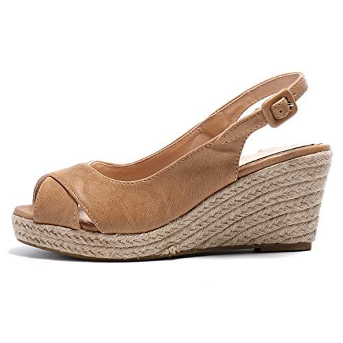 Alexis Leroy Women's Peep Toe Crisscross Strappy Slingback Espadrilles Wedge Sandals