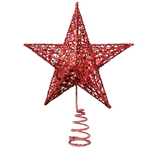 Glittered Christmas Tree Topper Star Red Star Treetop for Christmas Tree Decorations (8 inch Tree Topper Star red)