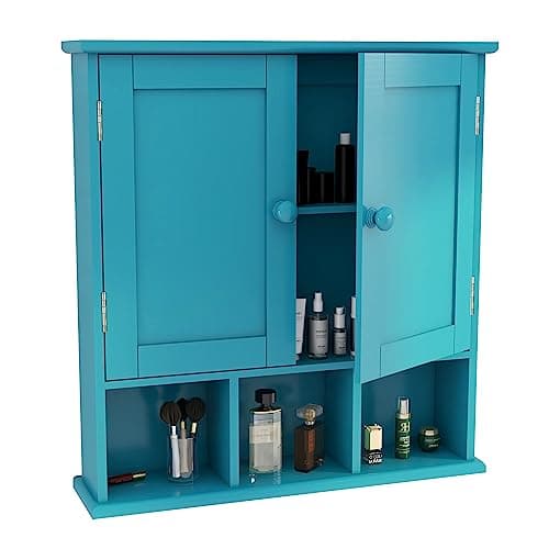 TaoHFE Turquoise Bathroom Cabinet,Bathroom Wall Cabinet with 2 Door Adjustable Shelves,Over The Toilet Storage Cabinet,Blue Bathrooms Cabinet Wall Mounted,Medicine Cabinets for Laundry