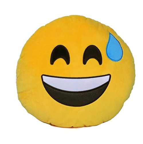 Emoji Comfort Emoji Smiley Round Yellow Emoticon Cushion Stuffed Plush Toy Various Designs (Sweat)