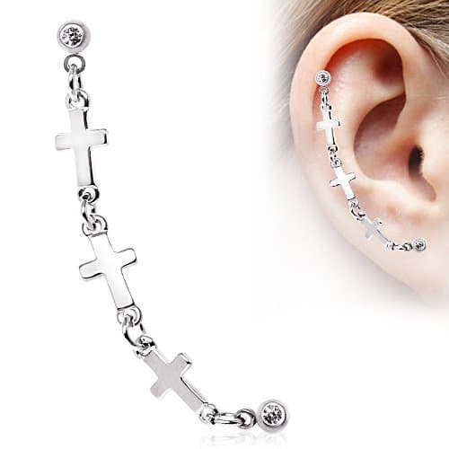 316L Surgical Steel Triple Cross Cartilage Earring Sold Individually