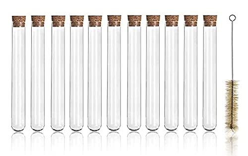 Salco Borosilicate Glass Test Tube with Cork Stoppers and Brush- 25 x 200 mm - Set of 21 (10 test tube, 10 cork and 1 Brush) (15x150)
