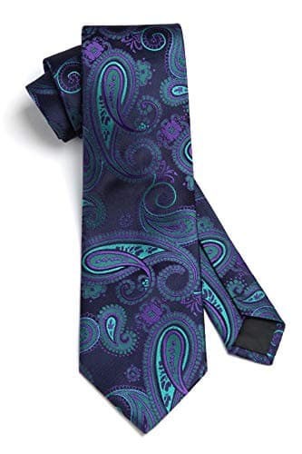 SetSense Men's Floral Paisley Jacquard Woven Tie Necktie Set 8.5 cm / 3.4 inches in Width Navy Blue / Green / Purple