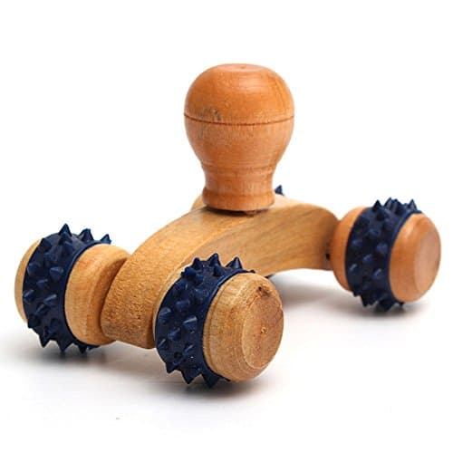 Fitness Wooden 4Rubber Wheels Body Hands Arms Legs Massage Roller