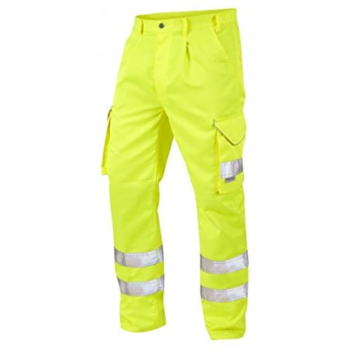 Leo Workwear Hi VIS Cargo High Visibility Bideford Polycotton Work Trouser In Orange and Yellow 28"-56" (36" Regular, Yellow - CT01-Y)