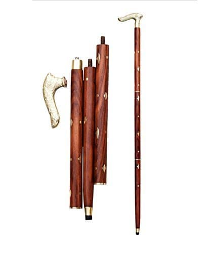 Khandekar Wooden Handmade Folding Walking Stick/Cane for Men